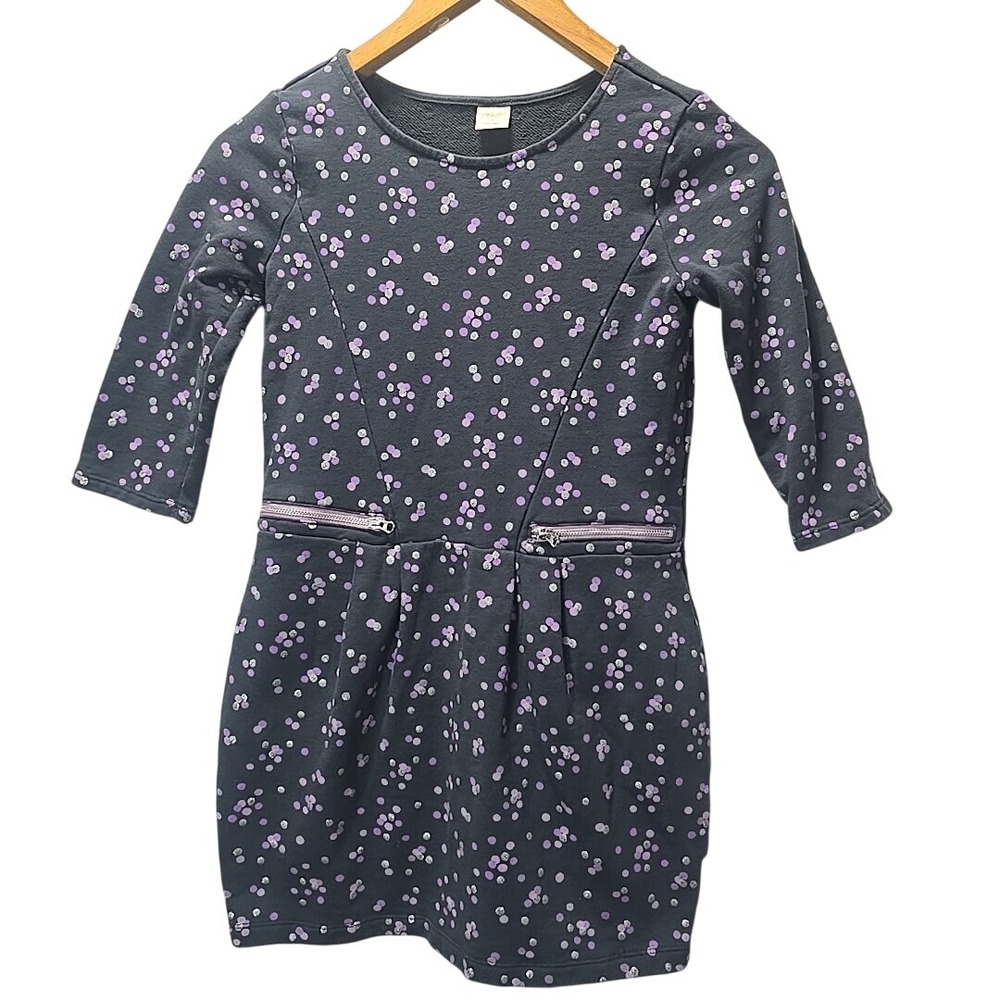 Gymboree Sweatshirt‎ Dress Kids 12 Gray Purple Polka Dot Sparkle Zipper Detail